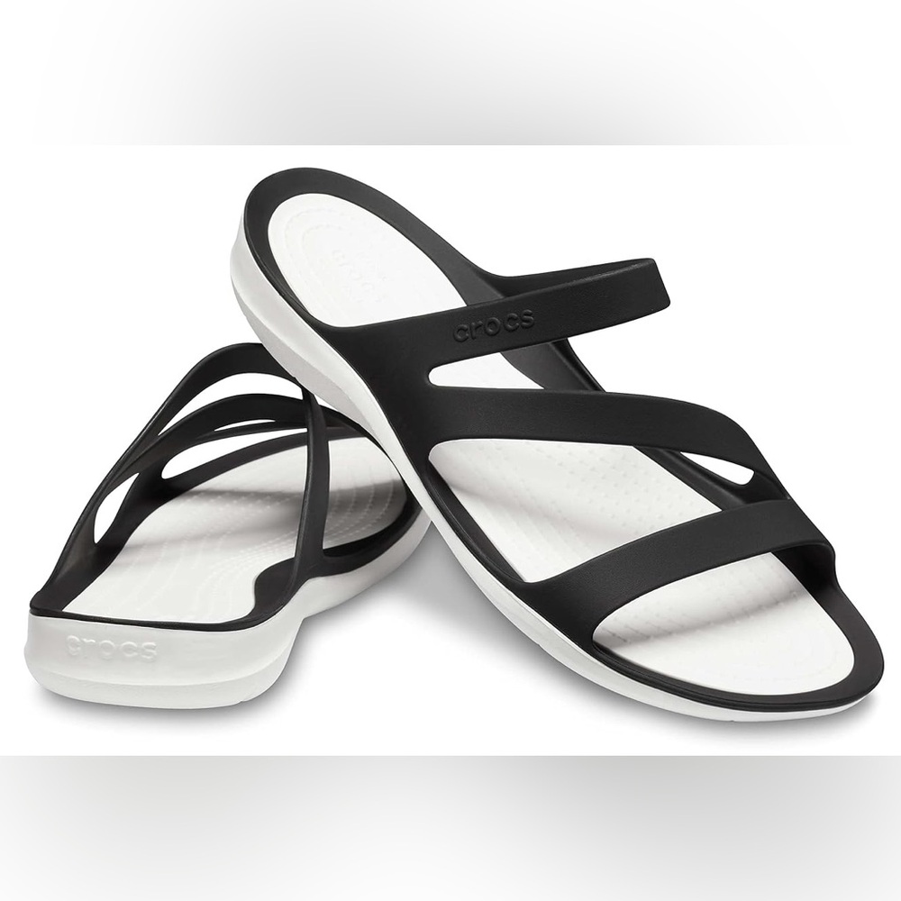Crocs Size 4 Women’s Swiftwater Slide Sandals Black and White